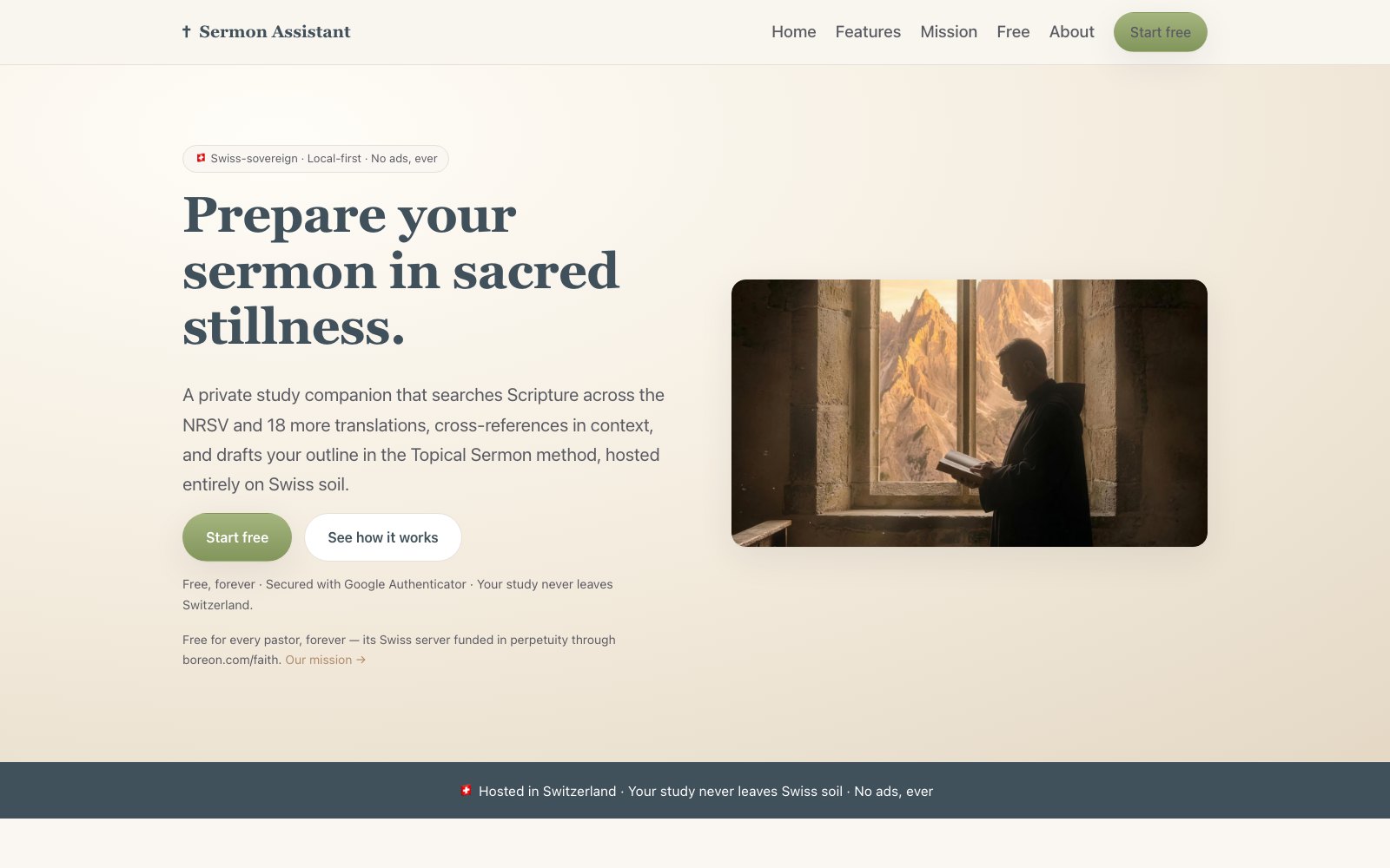 Sermon Assistant: Swiss-hosted study AI